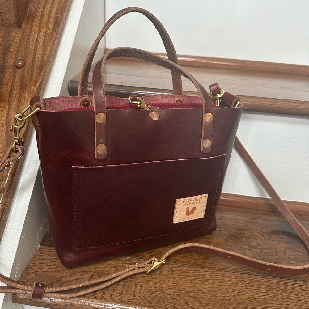 EUC Meanwhile Back on the Farm Burgundy Leather Mini Tote